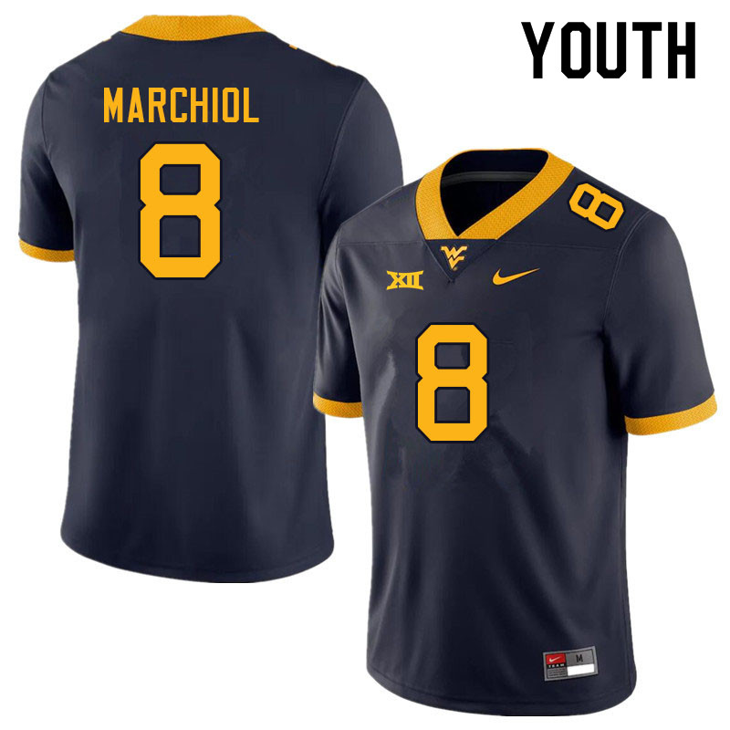 Youth #8 Nicco Marchiol West Virginia Mountaineers College Football Jerseys Sale-Navy - Click Image to Close